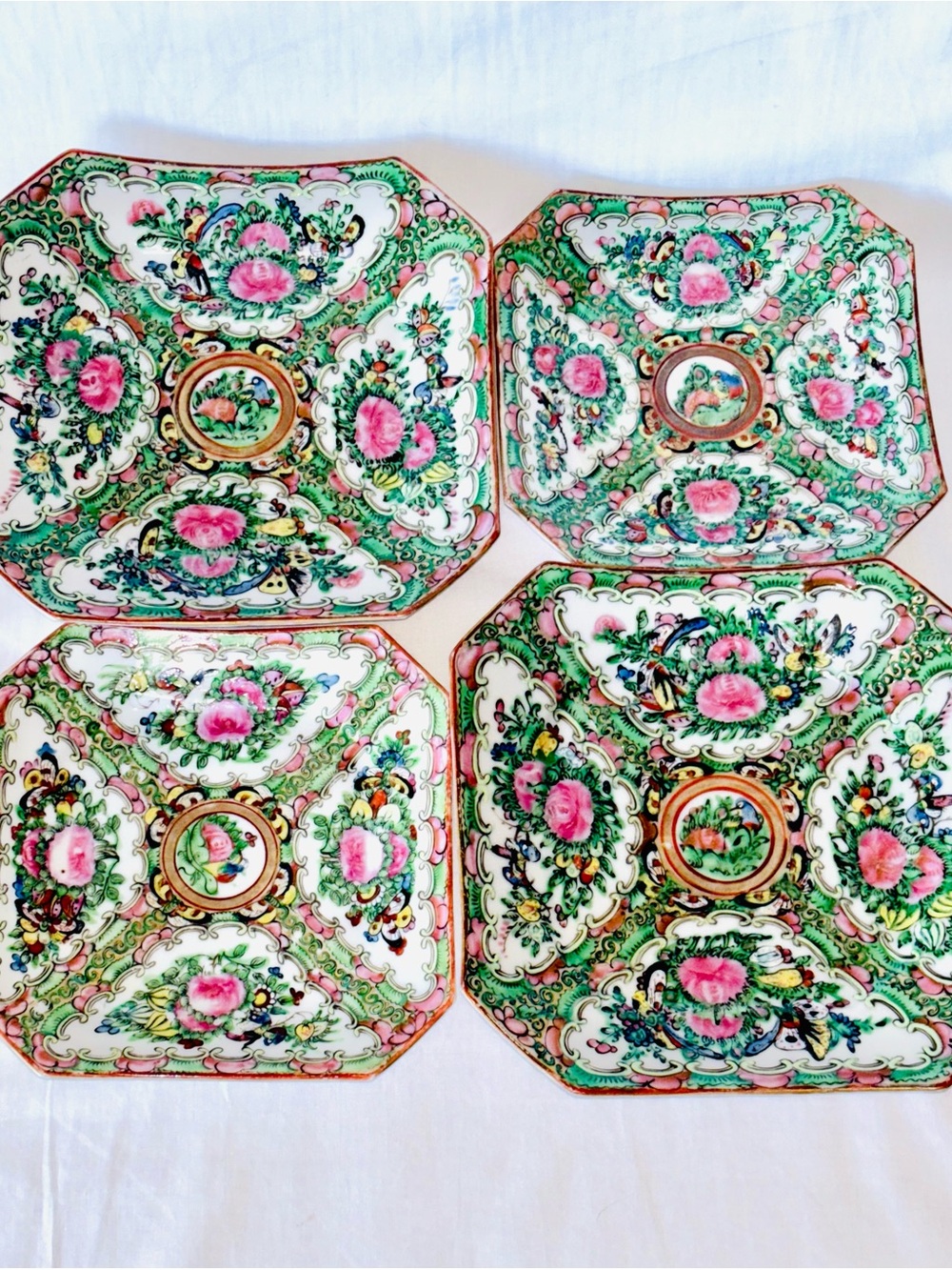 Vintage Antique Chinese Famille Rose Medallion Porcelain Plate Rare Square Shape